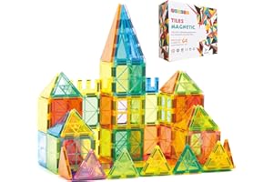 OugerToy Magnetic Building Tiles for Kids,64 PCS Educational Magnetic Stacking Blocks for Boys Girls, Magnets Construction Toys,Stem Preschool Kindergarten Learning Toys