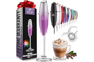 ZULAY KITCHEN Zulay Powerful Milk Frother Handheld Foam Maker for Lattes - Whisk Drink Mixer for Coffee, Mini Foamer for Cappuccino, Frappe, Matcha, Hot Chocolate by Milk Boss (Bright Violet)