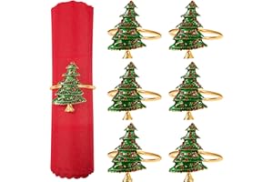 ANPHSIN Christmas Napkin Rings - Xmas Tree Metal Napkin Holder Rings with Red Rhinestone for Christmas Holiday Party Dinner Wedding Banquet Dinning Table Settings Decoration, Set of 6