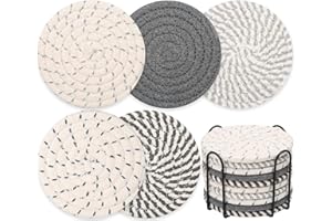 Billbotk 10 Pieces Coasters for Drinks, Absorbent Drink Coasters with Holder, Coffee Table Coaster Set for Home Decor, Apartment Decor Aesthetic, Living Room Essentials, 4.3 Inches