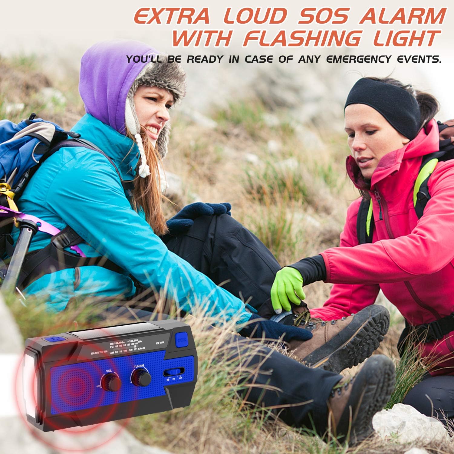 Emergency Radio Hand Crank Solar, 4000mAh Portable Weather Radio, NOAA Weather Radio, Outdoor Radio with Flashlight & Motion Sensor Reading Lamp, Solar Cell Phone Charger, SOS Alarm(Blue): Home Audio & Theater