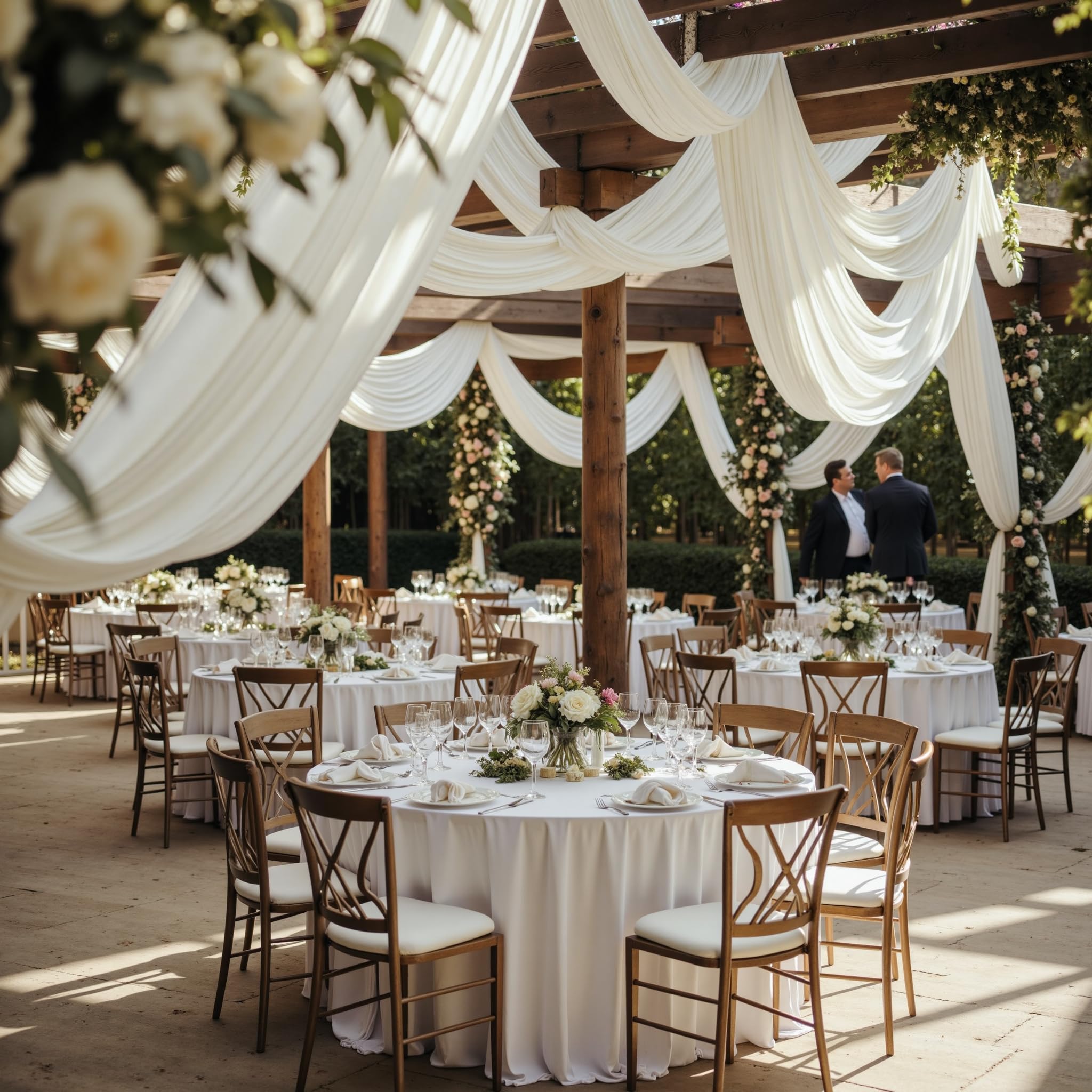 Photo 1 of PartyVillage 4 Panels 5ftx30ft Ivory Ceiling Drapes for Wedding Parties – 30 FT Extra Long Thick Polyester Wrinkle-Free Drapery Tent Decor Decorations for Birthday Party Ceremony Stage Swag