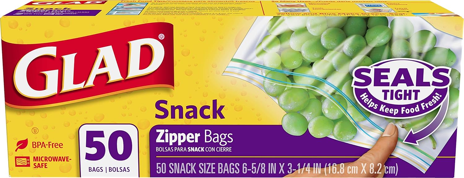 Glad Zipper Food Storage Plastic Bags - Snack - 50 Count (Package May Vary)