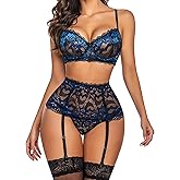 Avidlove Women Lingerie Set High Waisted Underwire Lingerie With Garter Belt Lace Babydoll