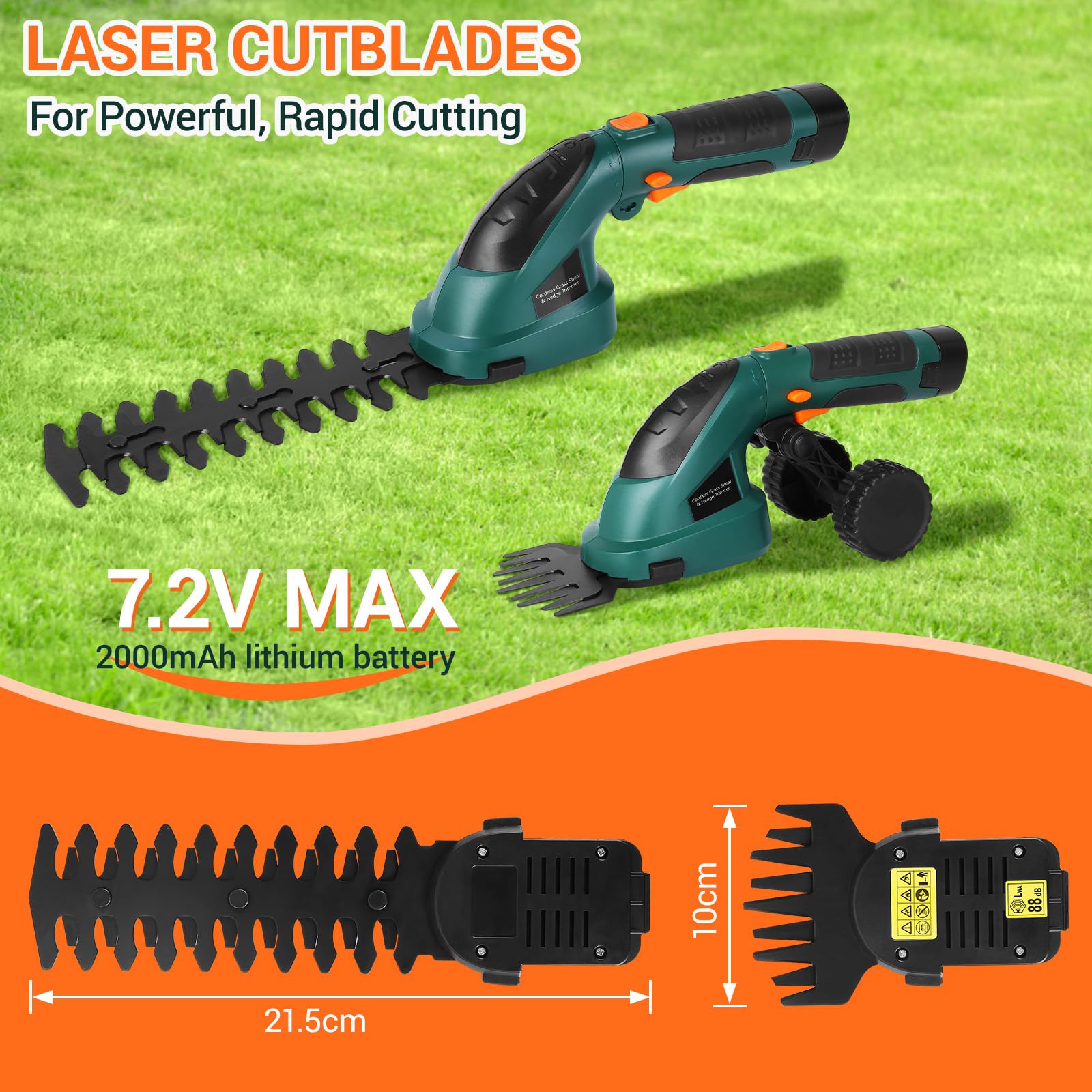 LIFERUN Grasschere mit Akku 7,2V 2000mAh, 2 in 1 Strauchschere akku, Rasenschere mit Teleskopstiel/stiel, elektrische Rasenschere, für Garten, Rasenkanten, Strauchschnitt, Gras mähen, Grün 6