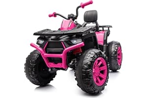 Hikiddo Kids ATV 4 Wheeler, 24V 4WD Electric ATV Ride On Toy for Big Kid w/ 2-Seater, 4x200W Motor, 5.6Mph Max Speed - Pink