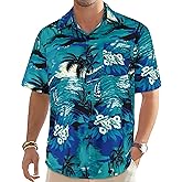 Mens Hawaiian Shirt Short Sleeve Summer Beach Casual Tops Button Down T Shirts with Pocket