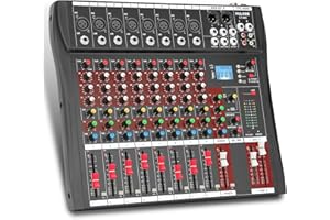 FULODE 8 Channel Audio Mixer, CT-80S Professional Music Mixer Board DJ Mixing Console with Reverb Bluetooth MP3 Player 48V Ph