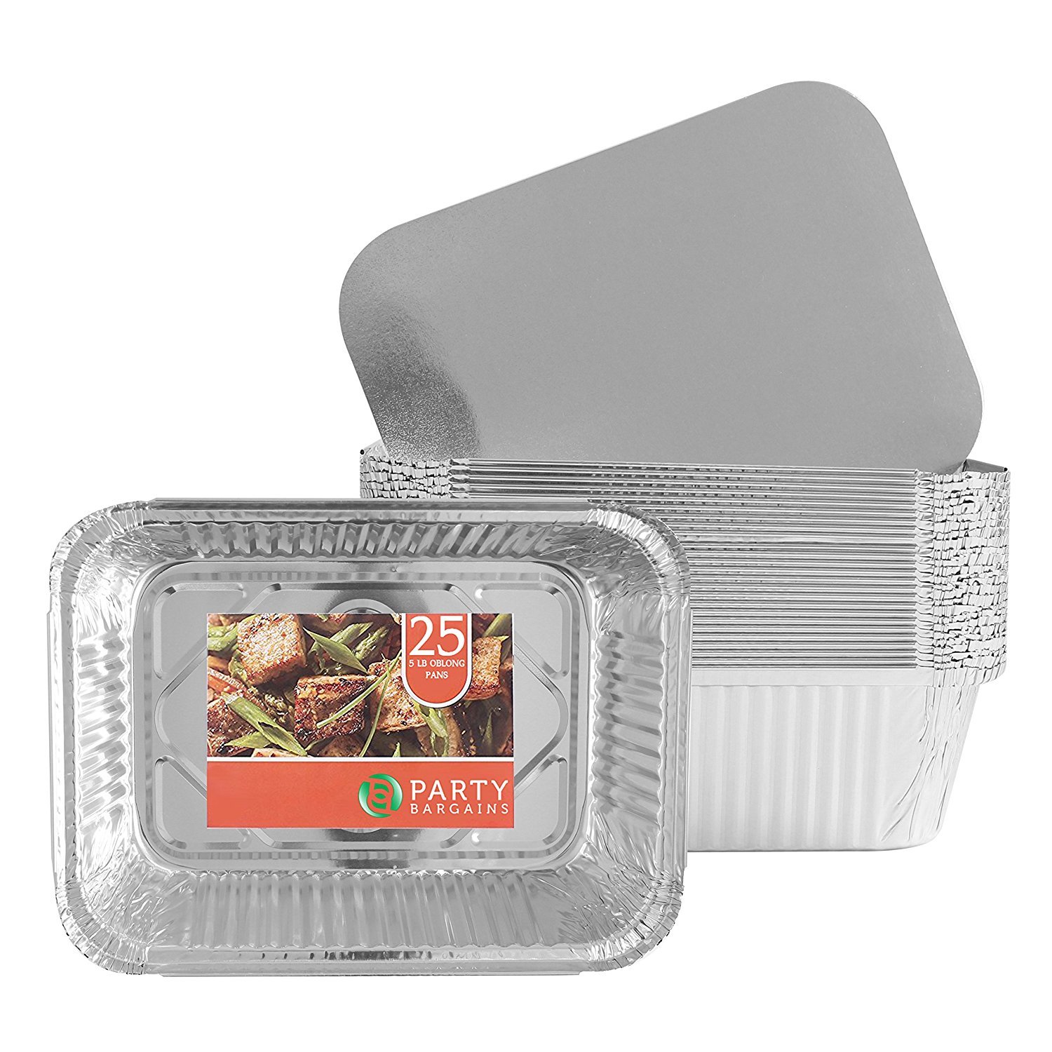 Party Bargains 9 x 7 Inches Aluminum Foil Pans - (25 Pack) 5 Lb Capacity, Oblong Food Container Set with Board Lids - Hot and Cold Use