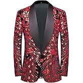 Pyiujtr Men's Sequins Velvet Shawl Lapels Stage Party Prom Wedding Dinner Suit Jacket Blazer