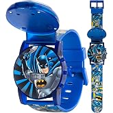 Accutime Batman DC Comics Boys Digital Watch, Flashing LCD Lights, Flip Open, Musical Watch, Blue Plastic Band