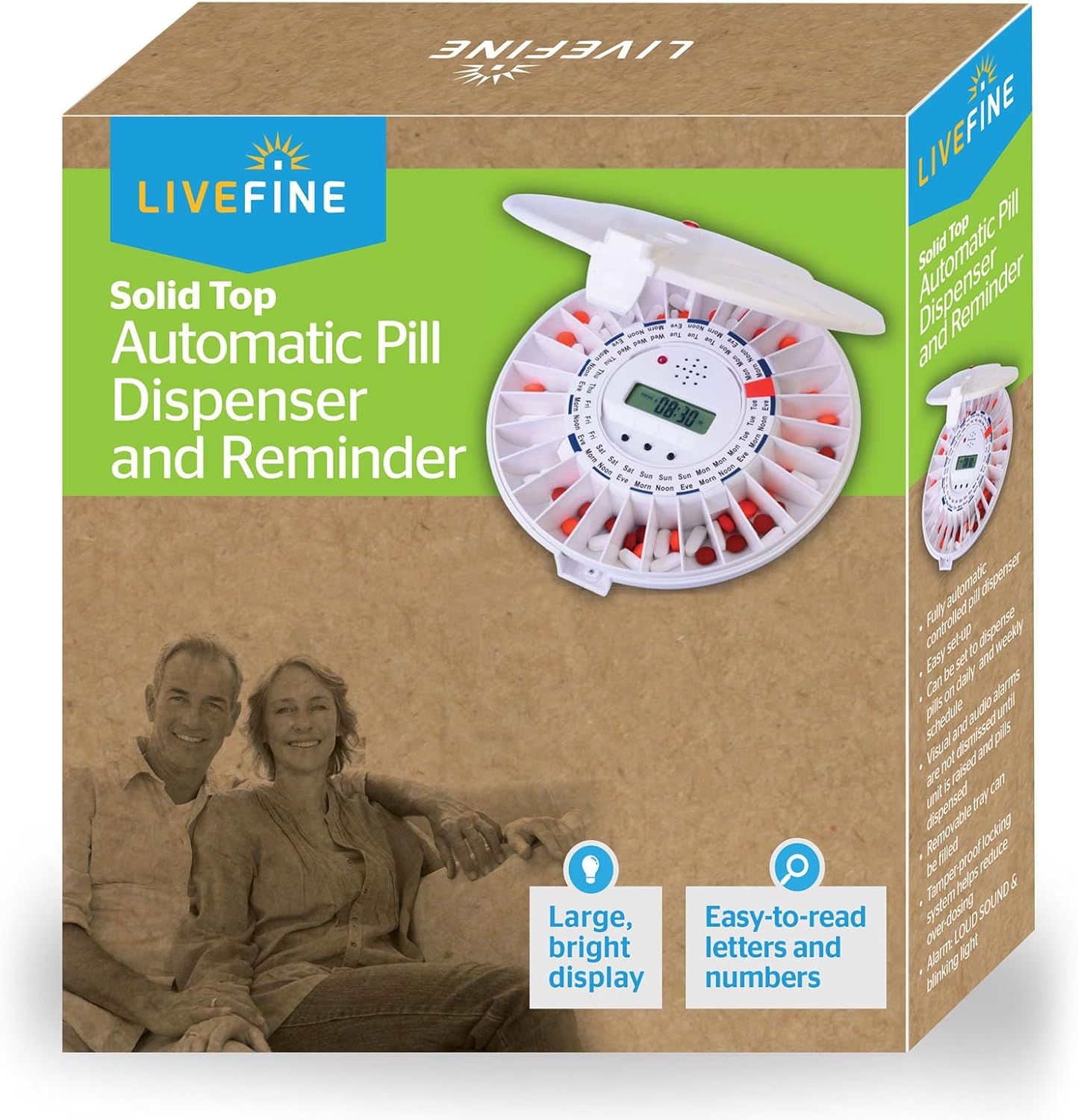 LiveFine Automatic Pill Dispenser, 28-Day Electronic Medication Organizer with Alerts, Flashing Light and Safety Latch - Dispenses Prescriptions Up to 6 Times Per Day - Solid White Lid: Health & Personal Care