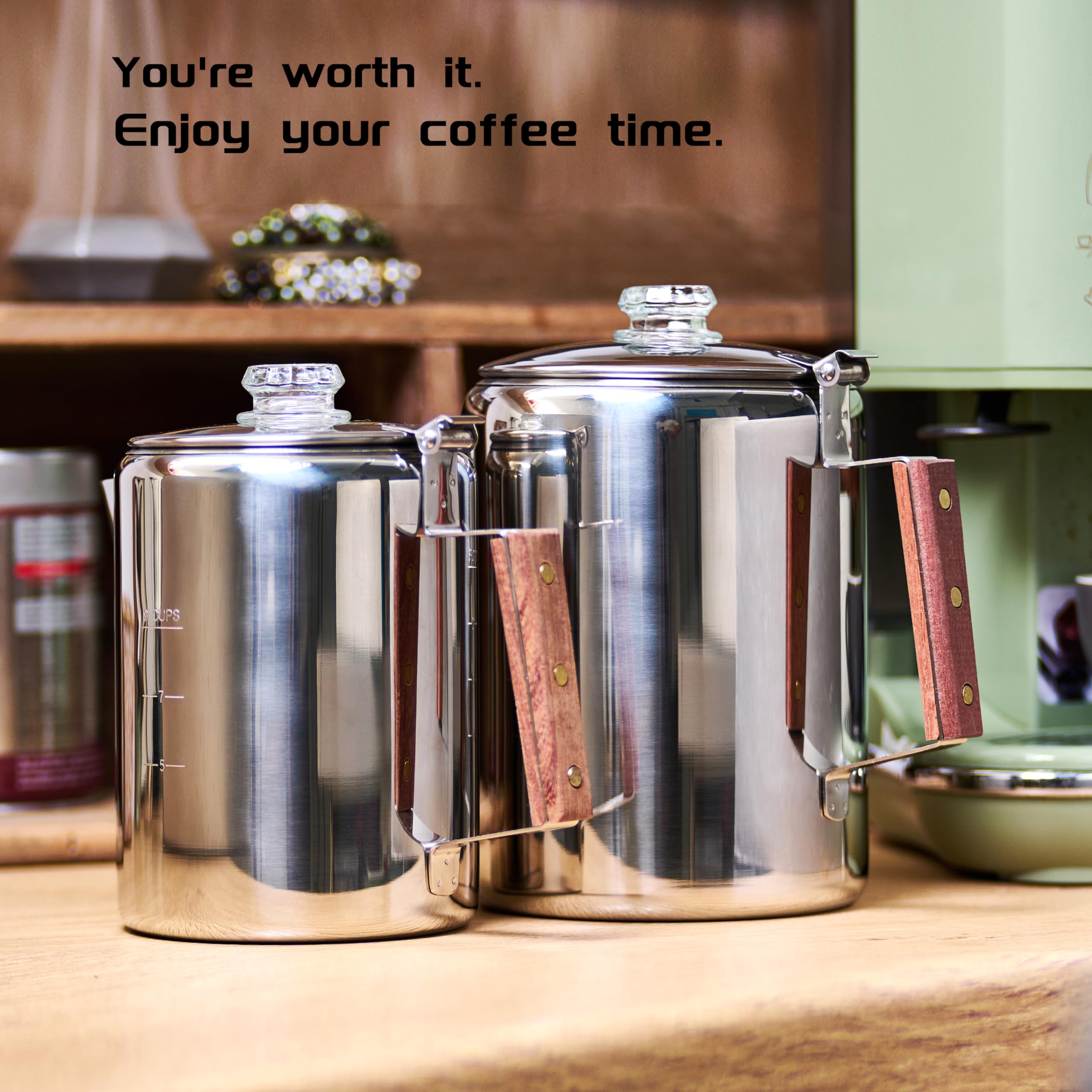 Camping-Fire Coffee Percolator Stovetop Pot- Stainless Steel Stove top Coffee Pot, Unleash Flavor in the Great Outdoors (9 Cups)