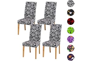 DREAHOTEXTIL Halloween Dining Chair Covers,Halloween Party Spider web Dining Room Chair Cover Set of 6,Stretch Parsons Chair Slipcovers,Washable kitchen Chair Cover for Home Banquet Holiday Decoration Ghost