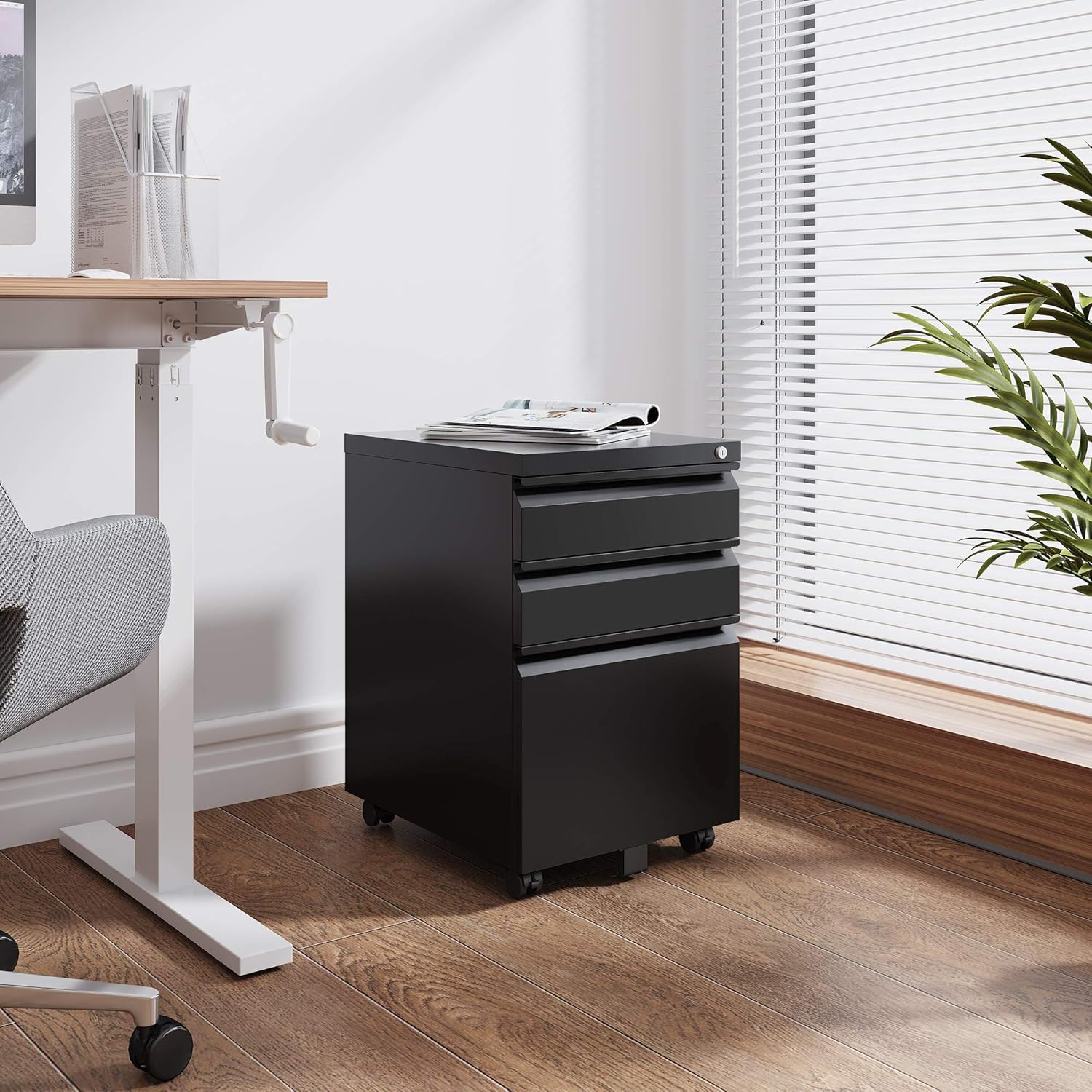 DEVAISE 3 Drawer Locking Mobile File Cabinet for Home Office, Fully Assembled Except Casters, Letter/Legal Size, Black : Office Products