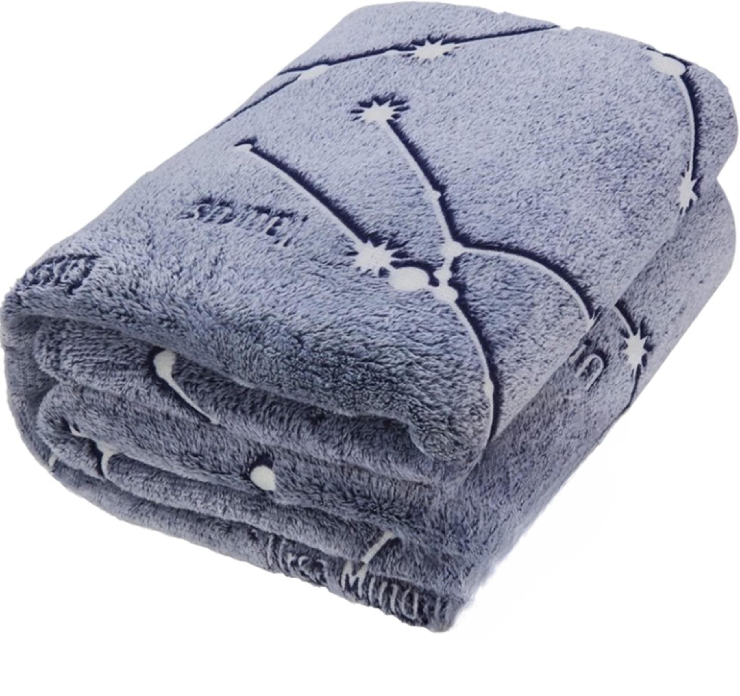 Kanguru Glow in the Dark Fleece Blanket – Soft Plush Throw with Stars & Constellations Design, Blue – Cosy Bed & Sofa Blanket, Single Bed 130×230 cm (50×90 in)
