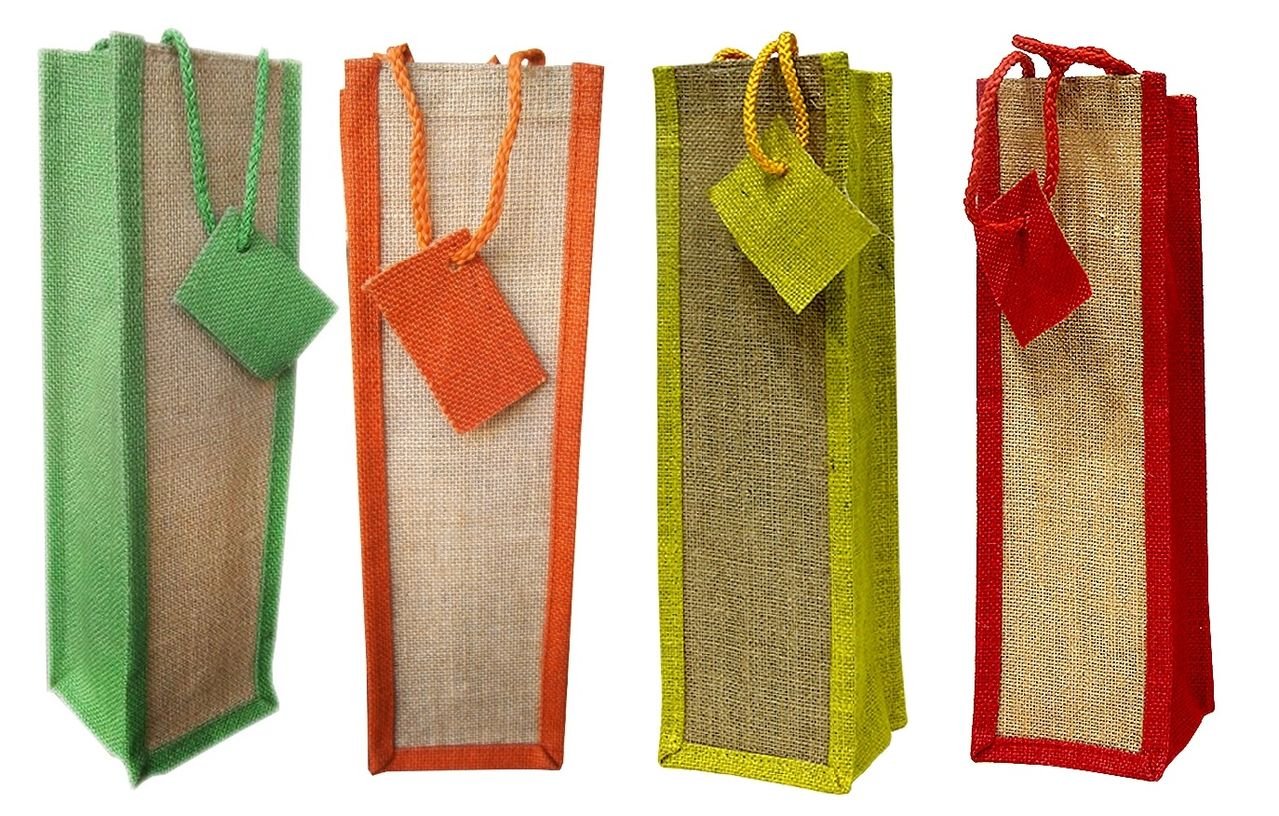 Virtual Concepts Natural Jute Wine Bag, Set of 4, Multicolor