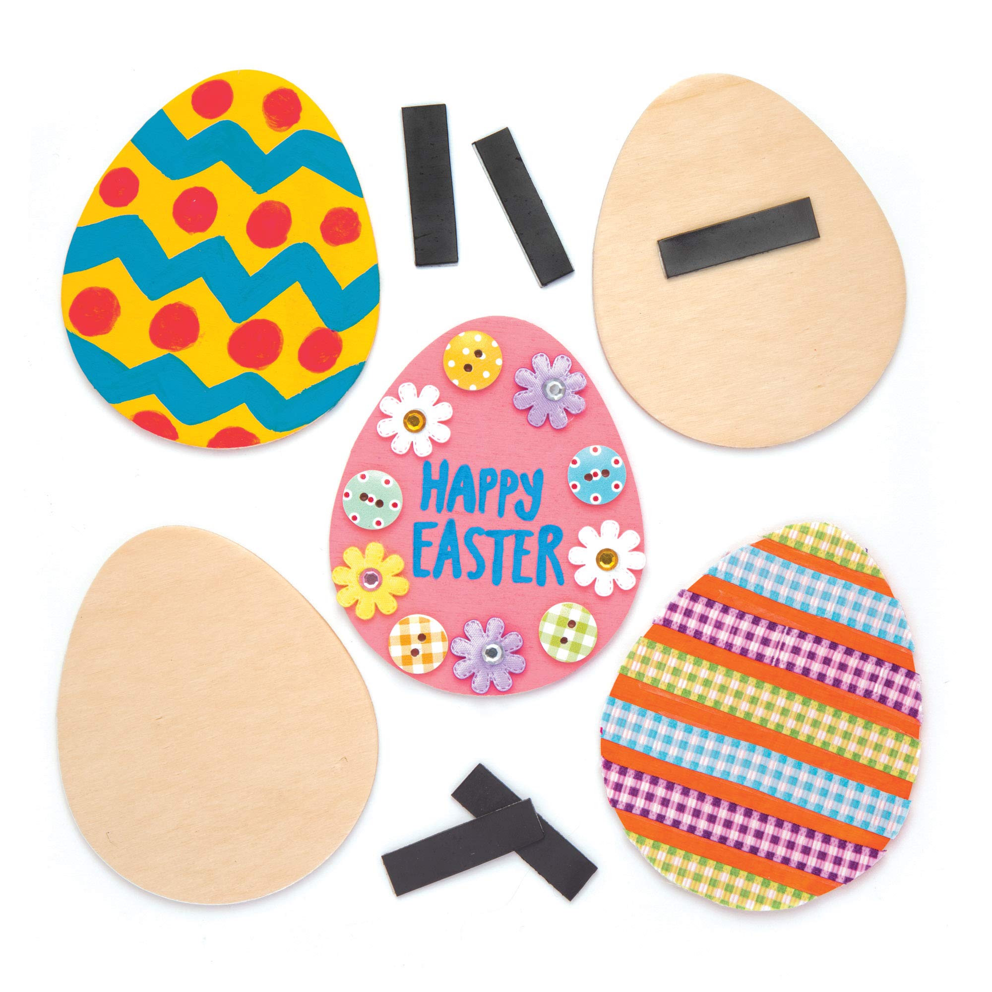 Baker Ross AW219 Easter Egg Wooden Magnets (Pack of 10) Easter Crafts for Kids To Decorate, Personalise and Display