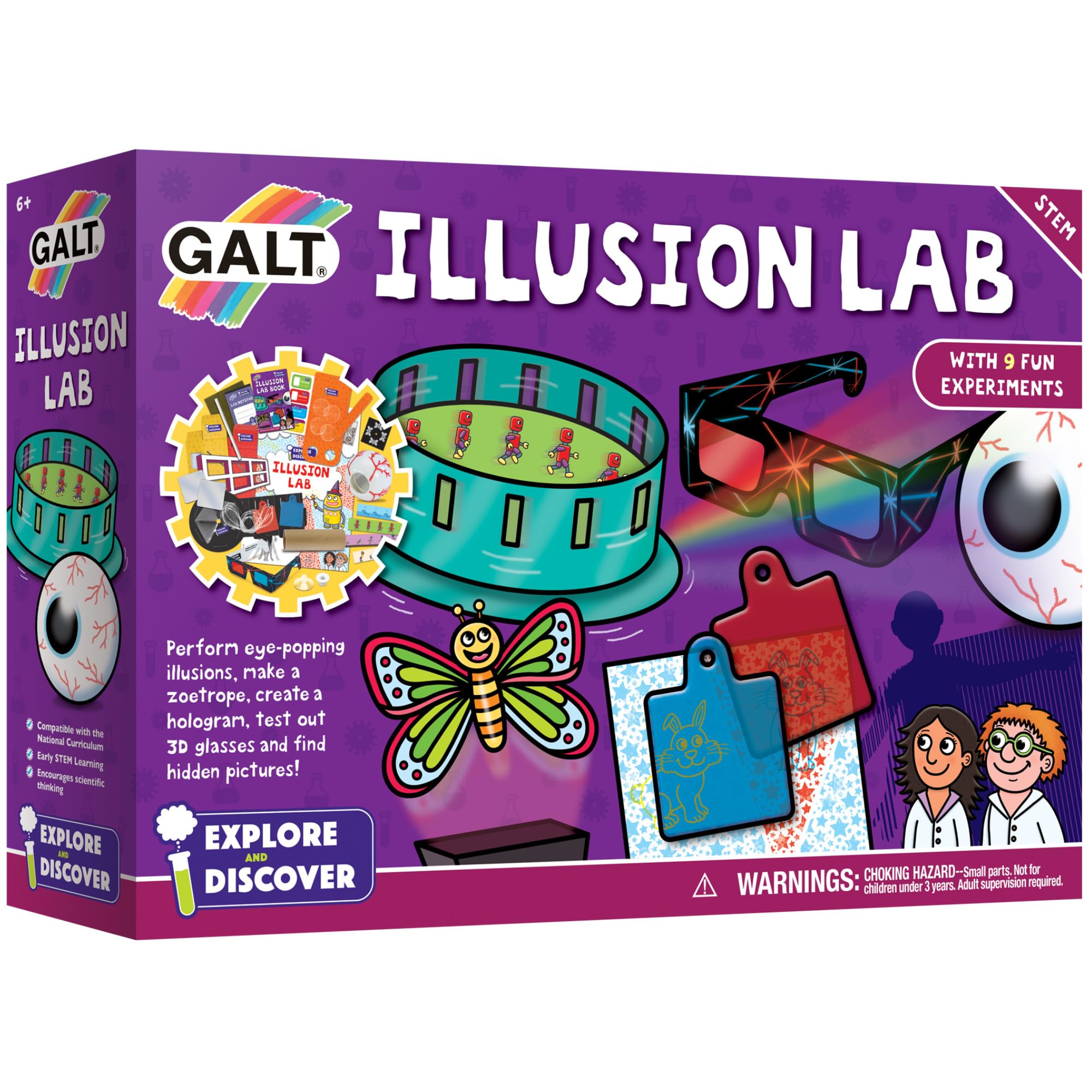 Galt Illusion Lab - Explore & Discover Childrens Science Kit, 9 Fun Science Experiments for Kids, Eye Popping Illusions - STEM Toys, National Curriculum Compatible - Gifts for Boys & Girls Ages 6 Plus