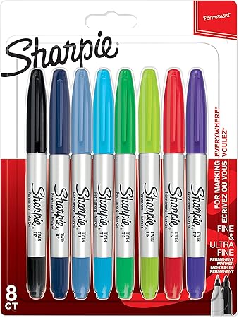 Amazon Sharpie シャーピー 公式 油性 ペン マーカー アート イラスト 油性コミック 描画 スケッチ マンガ デコレーション 落書き 中字 極細 ツイン 8本セット 油性 文房具 オフィス用品