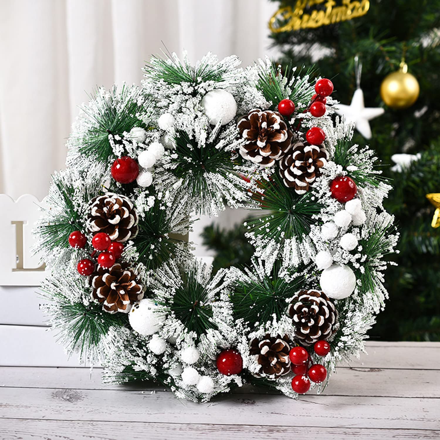 XINCHIA Christmas Wreaths for Front Door, Christmas Artificial Front Door Wall Hanging Rattan Wreath Christmas Door Wreaths Outdoor Holiday Party Home Tree Decor