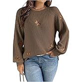 BEAUDRM Women's Plus Size Butterfly Sweater Embroidery Long Sleeve Pullover Sweater Crew Neck Knit Tops