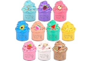 TUUPOWANA Premium Scented Butter Slime,10 Pack Slime,with Peach Charm,Watermelons,Apples and More Charms,10 Fun Add Ins,Pre-Made Slime for Kids,Great 6 Year Old Toys,Super Soft Sludge Toy.Super Mini
