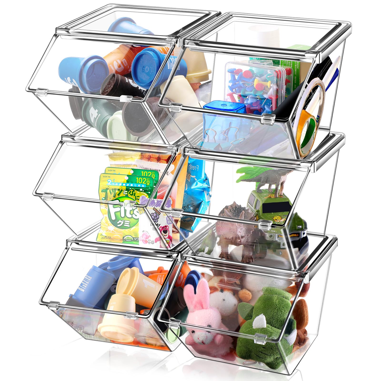 Photo 1 of Yerliker 6 Pcs Clear Plastic Storage Bins with Lids Large Stackable Pantry Storage Organizer Bins Kitchen Organization Cabinet Organizers Ideal Containers for Fridge, Kitchen, Cabinets (Clear)