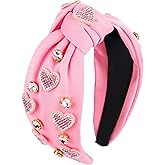 peony man Valentine’s Day Heart Headbands Heart Knotted Headband for Women Pink Rhinestone Jeweled Hairband for Valentine's Day Anniversary Dating Party Holiday Wedding Birthday