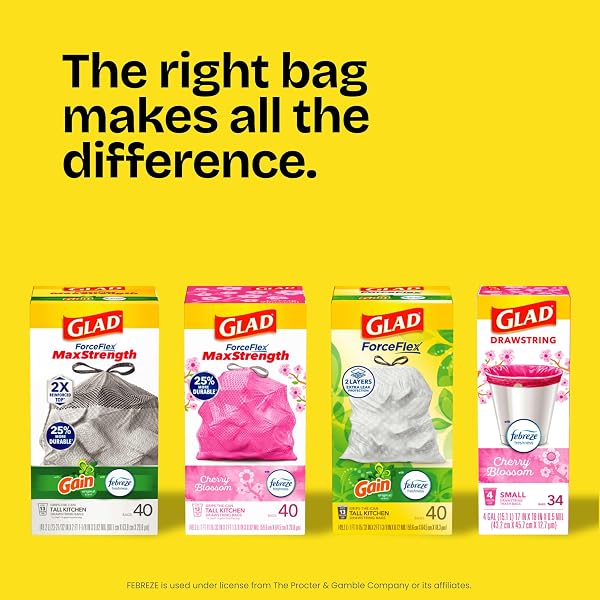 GLAD TRASH BAGS, FORCEFLEX TALL GARBAGE BAGS, 13 GALLON GREY TRASH BAGS FOR TALL KITCHEN TRASH CAN, FRESH CLEAN WITH FEBREZE FRESHNESS TO ELIMINATE ODORS, 80 COUNT (PACKAGING MAY VARY)