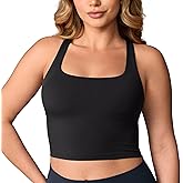 UNISSU Hugcurve Adjustable Racerback Longline Sports Bras Square Neck Padded Yoga Workout Crop Tank Tops for Women