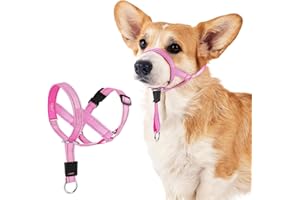 DOMIGLOW No-Pull Dog Headcollar - Reflective Halter Collar for Dogs, Padded Head Collar to Stop Heavy Pulling, Anti-Pull Muzzle Leash (Pink, Small)
