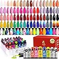 Lavender Violets 49 PCS Gel Nail Polish Set,45 Colors Summer Neon Glow in the Dark Effect with Nail Primer,Builder Base Coat,Glossy,Matte Top Coat Red Jelly Nude Glitter New Year Gifts for Women A950