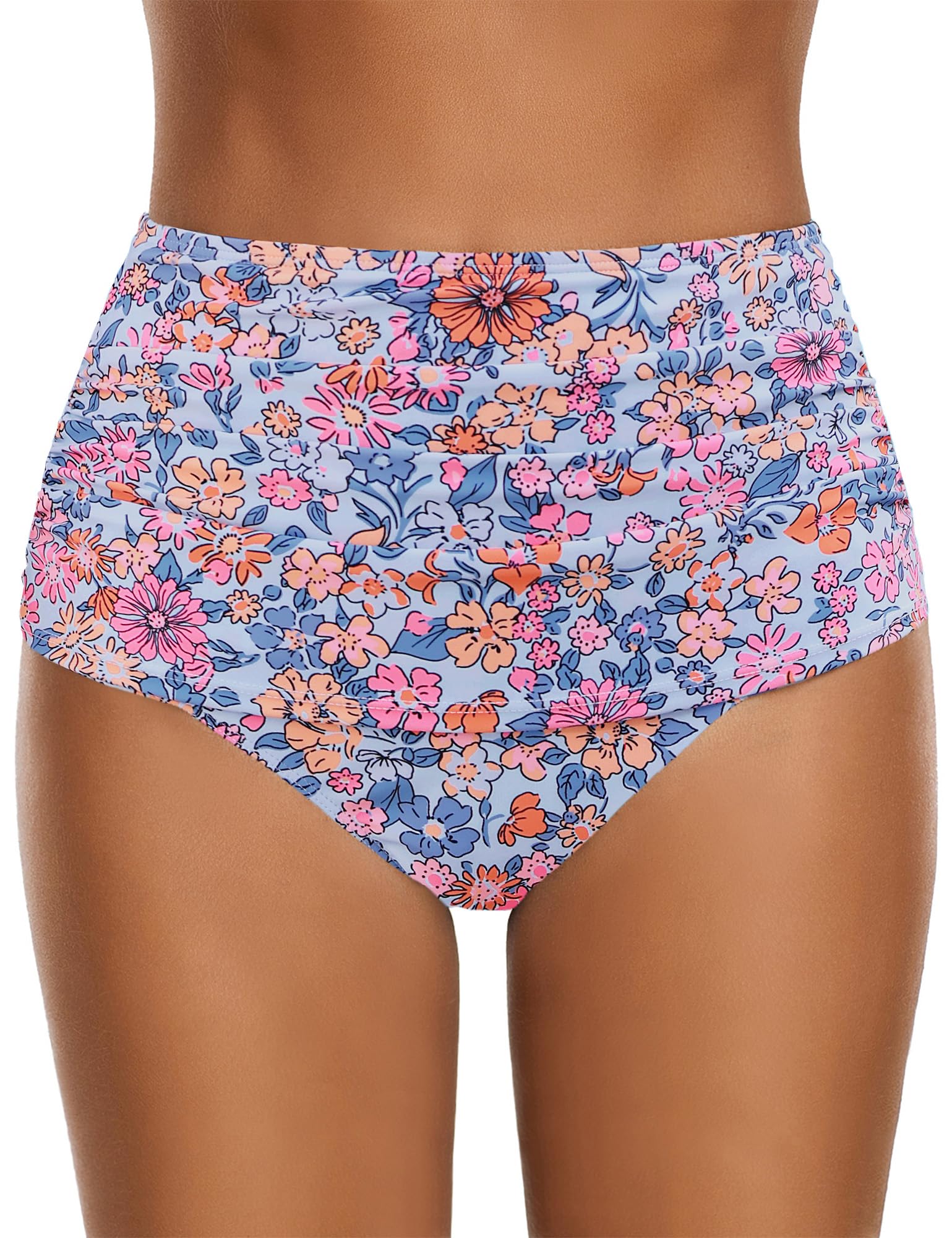 Photo 1 of GRAPENT Women's Bathing Suit Bottoms High Waisted Tummy Control Swim Bottom 2025 Summer Casual Ruched Bikini Tankini Full Coverage Swimsuit Briefs Floral Blossom Printed Medium Size 8 to 10