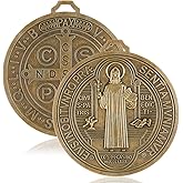 Landical 2 Pcs Extra Large 5 Inch St Benedict Medal Wall Decor – Catholic Protection Cross for Home Door, Vintage Saint Benedict Religious Art(Gold)