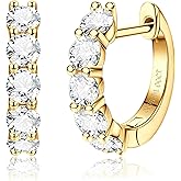 Moissanite Hoop Earrings,2.0ct D Color 14K Gold Plated Brilliant Round Cut Earrings S925 Sterling Silver Huggie Earring for Women Men