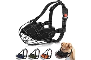 OOPSDOGGY Pitbull Dog Muzzle - Reflective Metal Mask with Wire Basket for Large Dogs - Soft Cage Muzzle to Prevent Biting & Chewing - Adjustable Nylon Straps (Black)