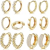 YADOCA Chunky Gold Hoop Earrings Set for Women 18K Gold Filled Huggie Hoops Earrings Hypoallergenic Thick Lightweight Small Silver Hoop Earring Jewelry for Gifts
