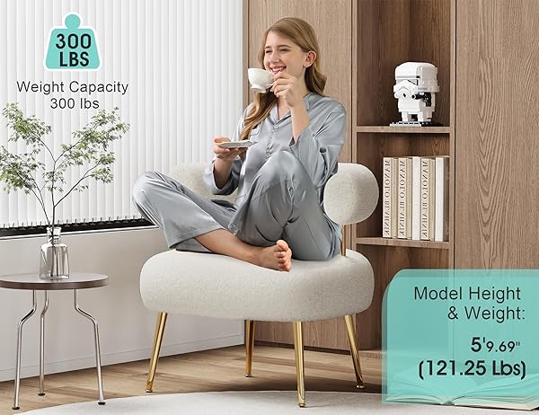 SEYNAR MID CENTURY SHERPA BOUCLE ACCENT CHAIR, ROUND UPHOLSTERED BARREL ARM CHAIR FOR SMALL SPACES, FLUFFY SIDE CORNER SOFA CHAIR FOR LIVING ROOM, BEDROOM, VANITY, OFFICE, READING NOOK(CREAM WHITE)