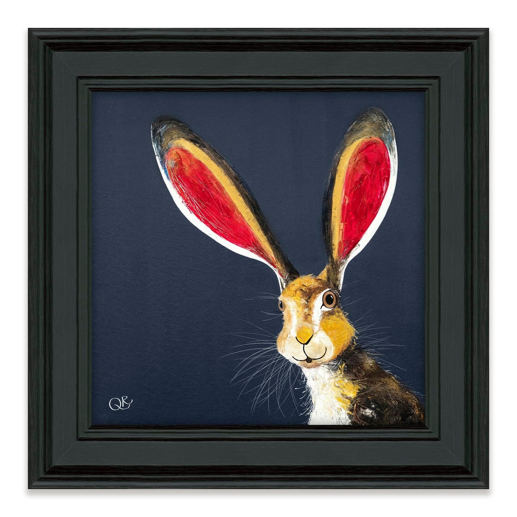 Artko Hare Framed Print Wall Art - 'Alfie' by Quinn Russell - Contemporary Animal Picture - Ready to Hang Home Décor - 39cm x 39cm