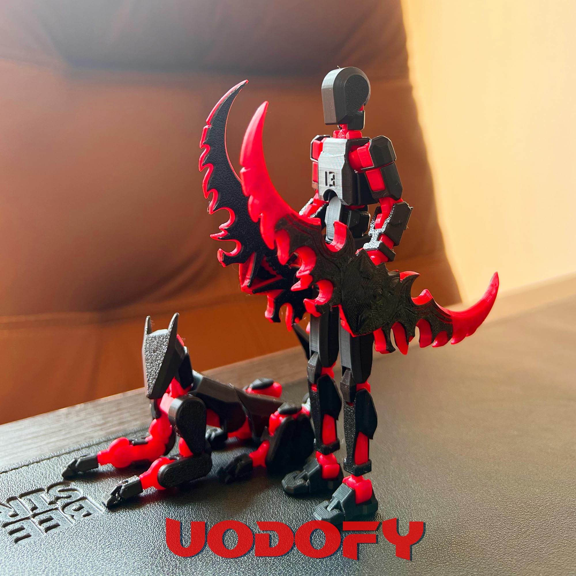 Uodofy (Assembly Completed) T13 3D Action Figure Set,Dummy Robo Titan 13 Action Figures,3D Printed Multi-Jointed Toy (Black Red + Dog)