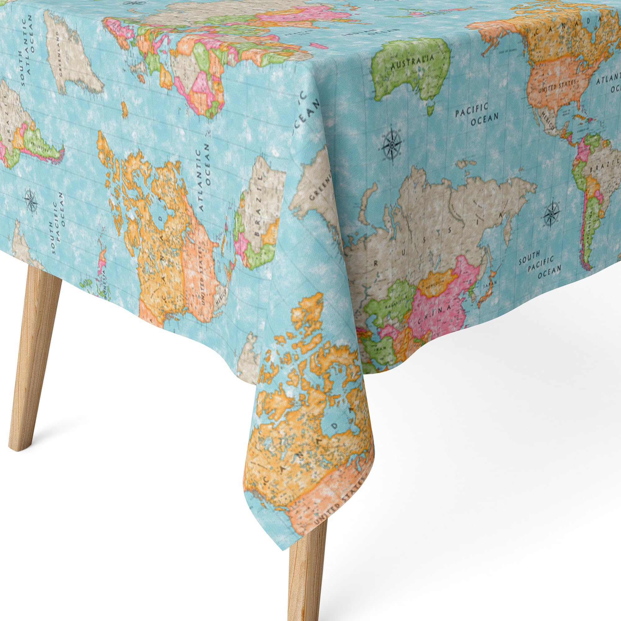 Martina Home Blue World Map Resin Tablecloth 260 x 140 cm