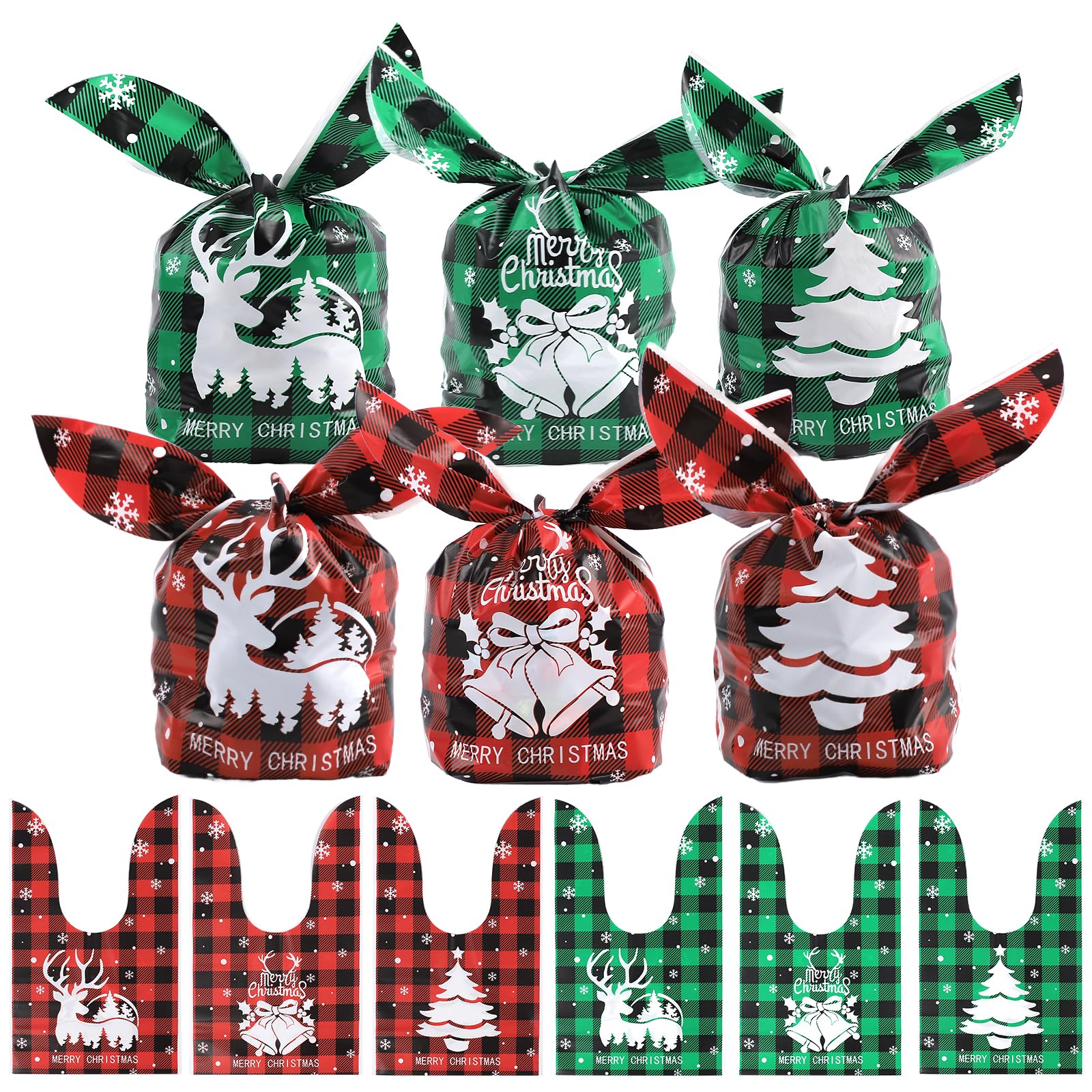 Photo 1 of 100Pcs 6 Styles Christmas Goodies Bags - Gift Bags for Christmas Party Favors X2