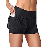 Soothfeel Women's Running Shorts with Zipper Pocket 2 in 1 High Wasited Workout Athletic Gym Yoga Spandex Shorts for Women