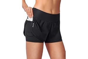 Soothfeel Women's Running Shorts with Zipper Pocket 2 in 1 High Wasited Workout Athletic Gym Yoga Spandex Shorts for Women