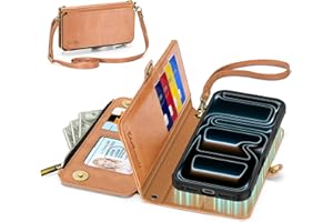 TUCCH Removable Crossbody Case Wallet for iPhone 17 Pro Max 6.9" 2025, Wireless Charging, RFID Blocking 10 Card Slots, Lanyard Wrist Strap, Zipper Pocket, PU Leather, Stand Magnetic Cover, Light Brown