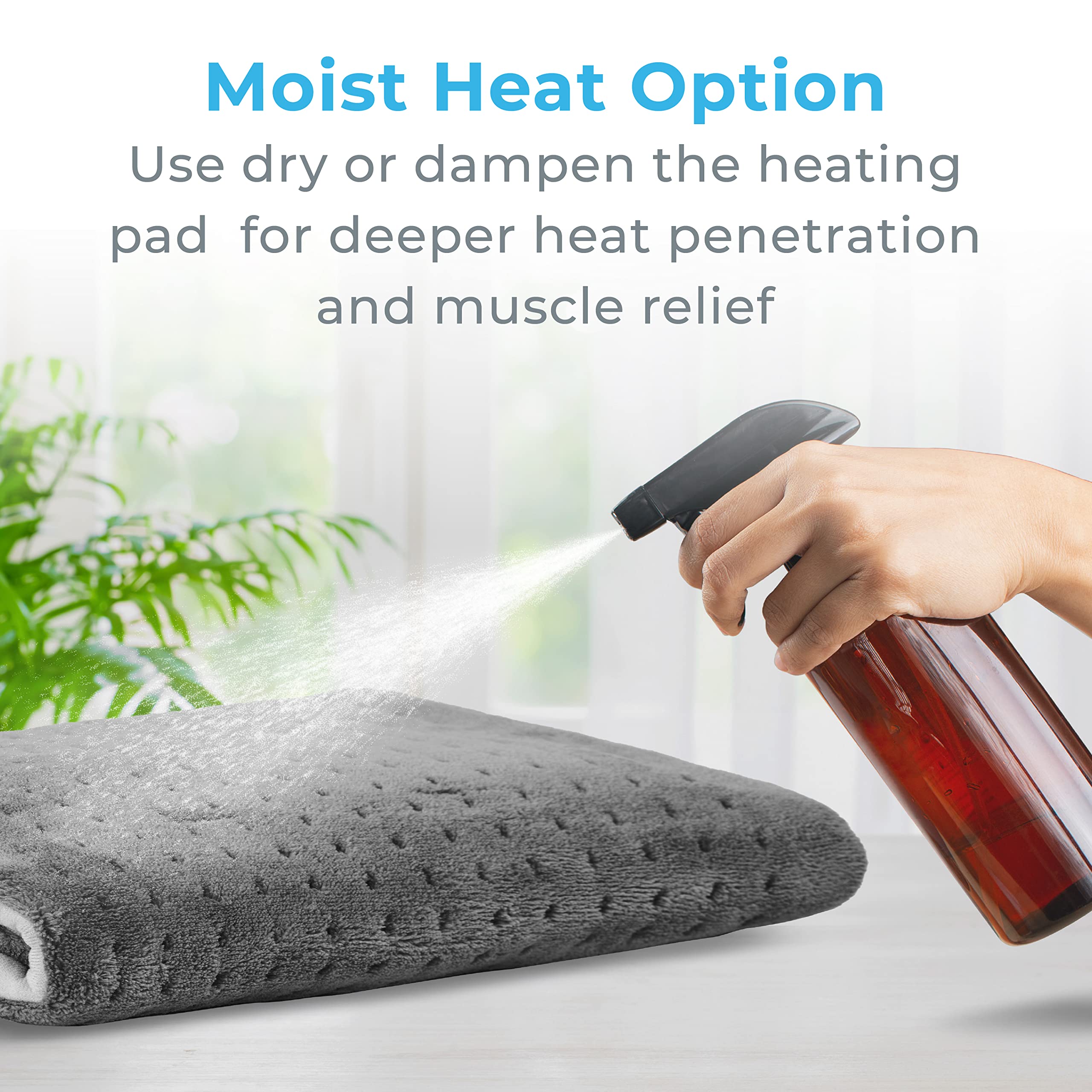 Pure Enrichment PureRelief Ultra-Wide Microplush Heating Pad - 20” x 24” XXL Size & 6 Heat Settings for Temporary Neck, Shoulder & Back Pain Relief - Moist Heat Option & Machine Washable (Gray)