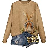 ETCYY Women's Long Sleeve Sweater Knitted Pullover Tops Floral Printed Cute Crewneck Knitted Pullover Tops