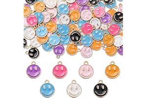 DanLingJewelry 100pcs Random Colors Enamel Happy Face Charms Cute Enamel Charms Dangle Charms with Loop for DIY Necklace Bracelet Making