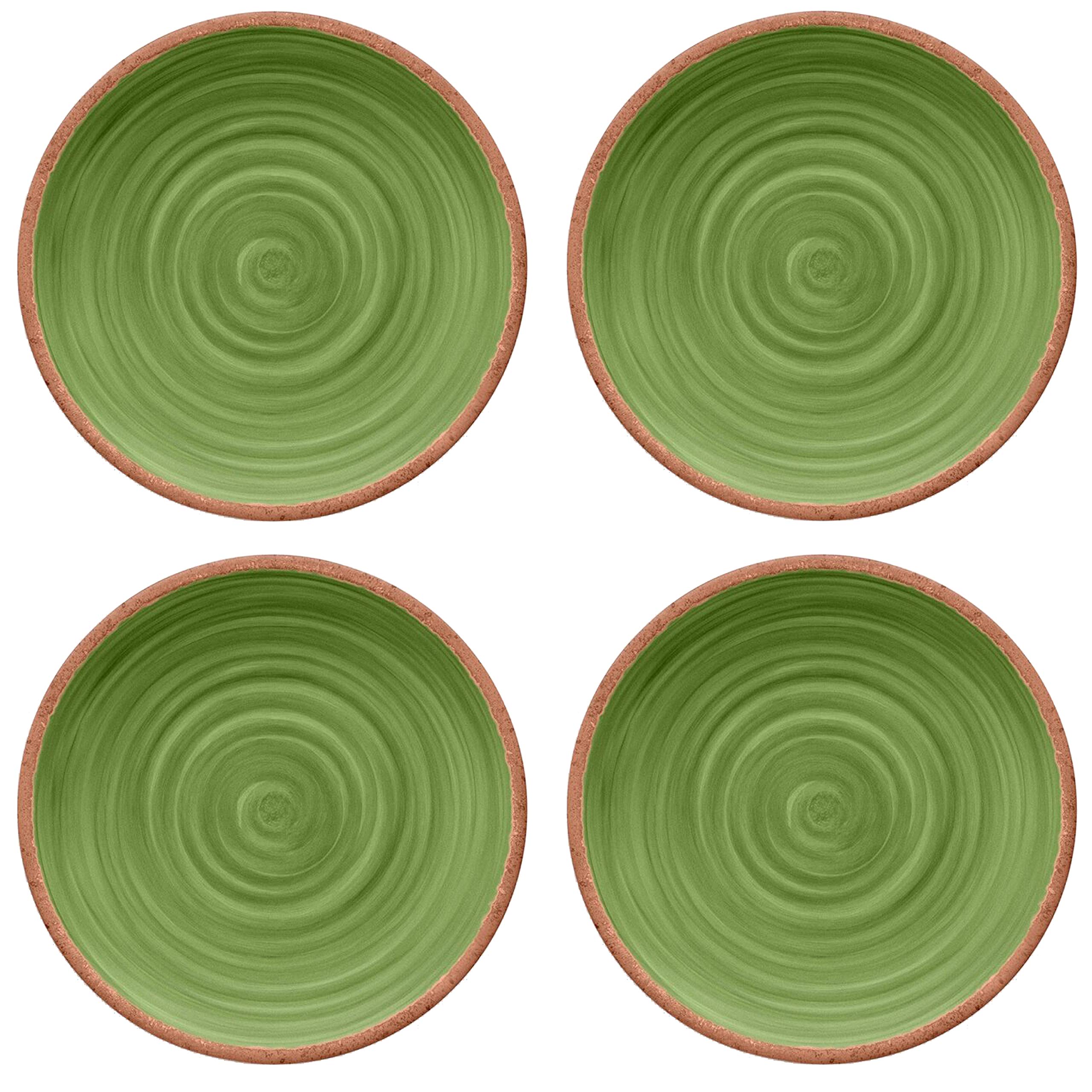 Rustic Swirl Green Melamine Dinner Plate Set (4)